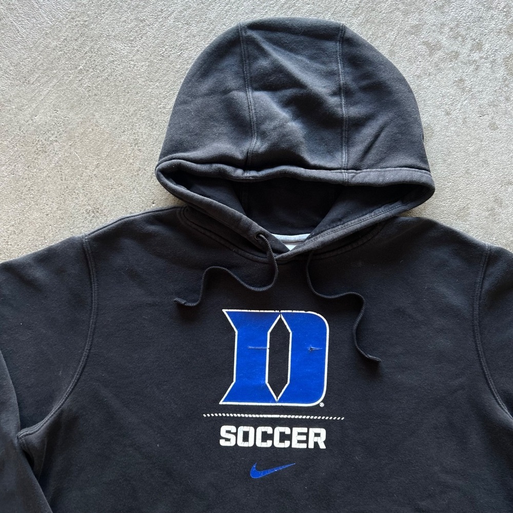 Nike Duke Soccer Sweatshirt Size Large Black Center Swoosh Hoodie Sports - Picture 2 of 5